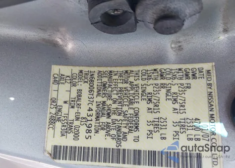 2007 Nissan Frontier Xe из США, поврежденный, VIN 1N6BD06T37C431985